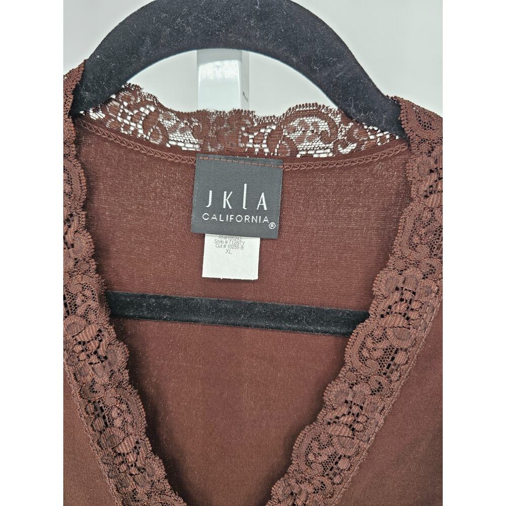 JKLA California Womens Sz XL Sleeveless Top Brown Lace Neckline V Neck Y2K - Picture 2 of 3
